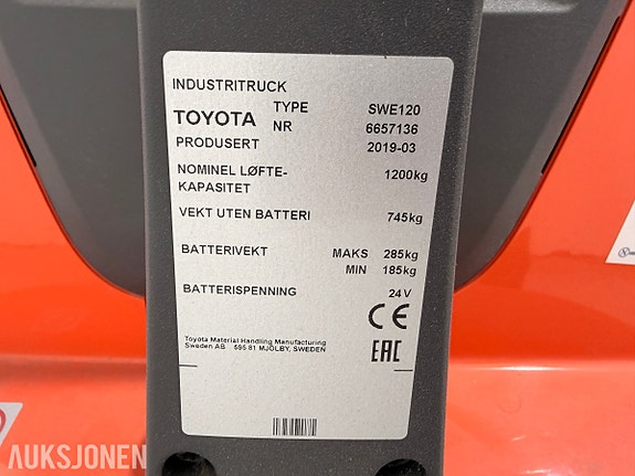 Toyota SWE120 elektrisk stabler 1 200 kg / 3,3 m 10 of 25