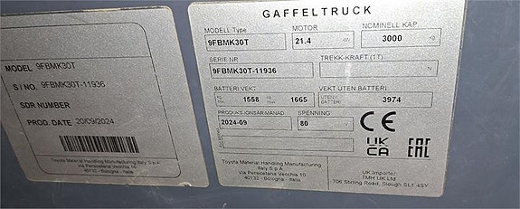 Toyota 9FBMK30T 4 of 4