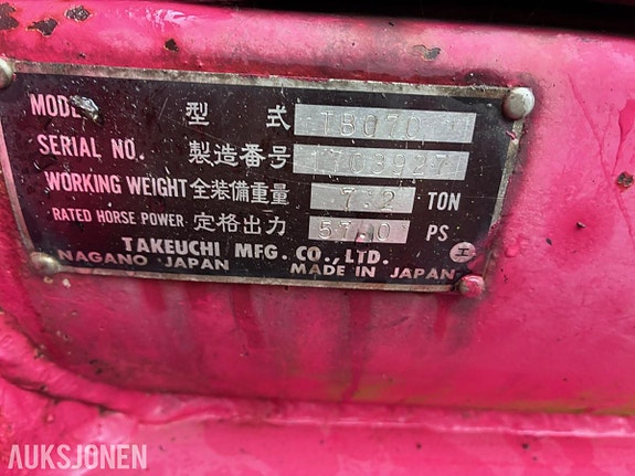 Takeuchi 1997 Takeuchi TB070 8 tonns beltegraver 15 of 17