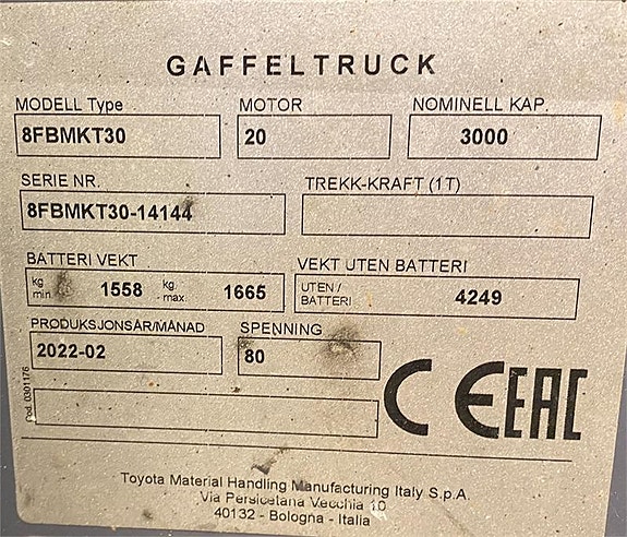 Toyota 8FBMKT30 4 of 4