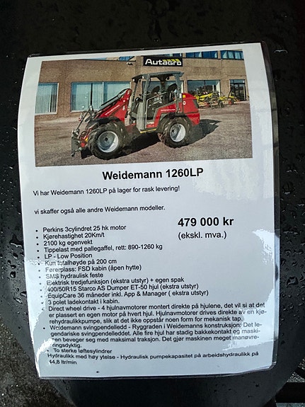 Weidemann 1260LP.  NB !  Denne  løfter rundball !! 8 of 8