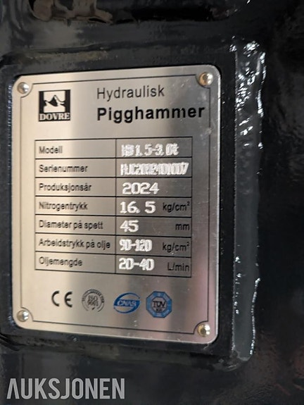 Andre 2024 Dovre HB1.5-3.0t hydraulisk pigghammer - S30/S40 kombifeste - ubrukt 7 of 7