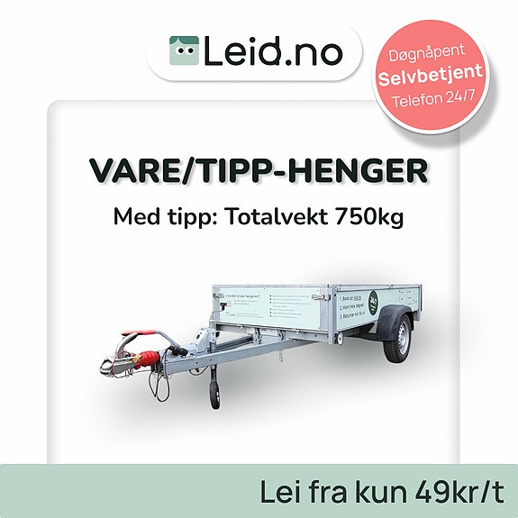Leie vare- og tipphenger i Oltedal fra 49 kr - selvbetjent tilhengerutleie