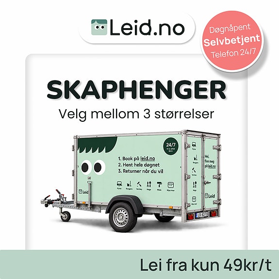 Leie skaphenger i Nærbø fra 49 kr - selvbetjent tilhengerutleie
