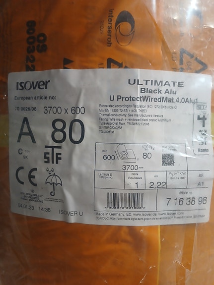 Isover Ultimate Black Alu U Protect Wired Mat 4.0 A80 isolasjonsmatte 3700x600