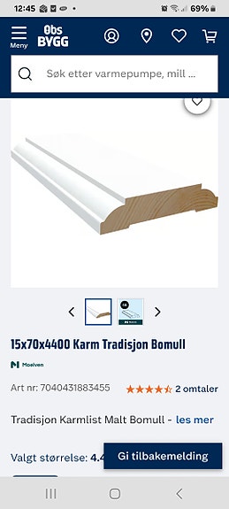 Moelven karmlist 15x70x4400 Tradisjon Bomull