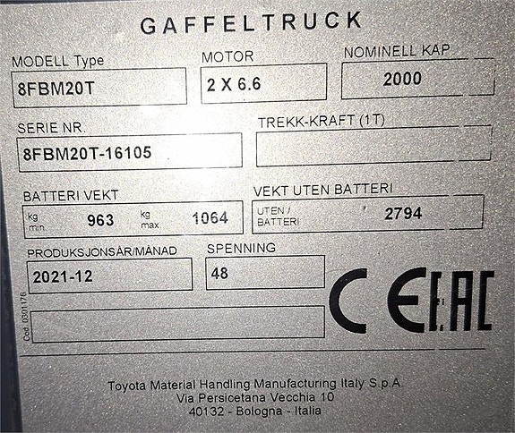 Toyota 8FBM20T 4 of 4