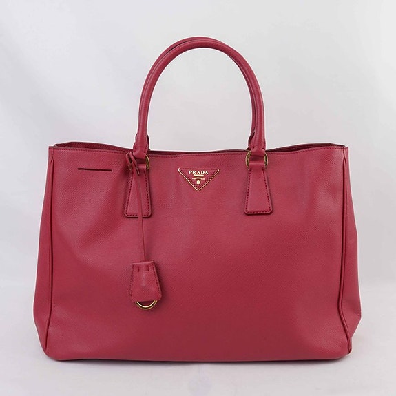 Prada - Galleria Saffiano Leather Red Pink Tote Handbag with Gold-Tone Hardware