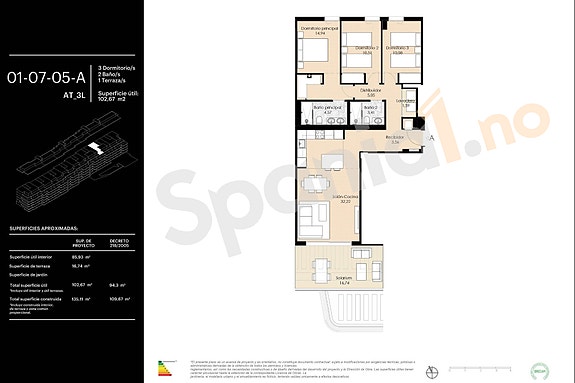 Plantegning toppleilighet med 3 soverom