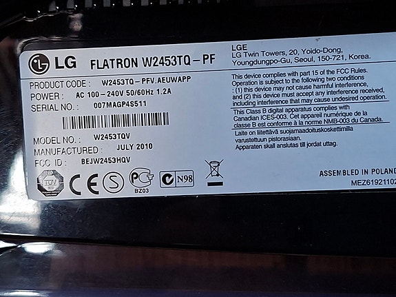 LG Flatron W2453TQ 24" PC-skjerm svart