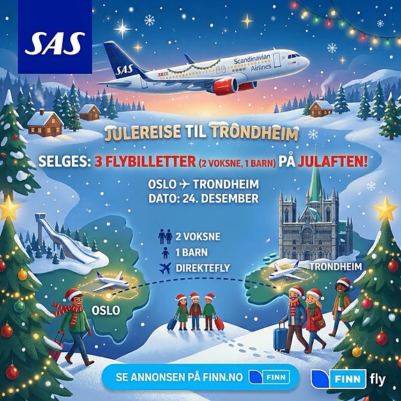 SAS flybilletter Oslo–Trondheim julaften 24. desember