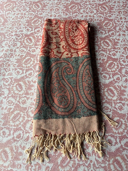 Bohemsk skjerf med blomster og paisley mønster - oransje