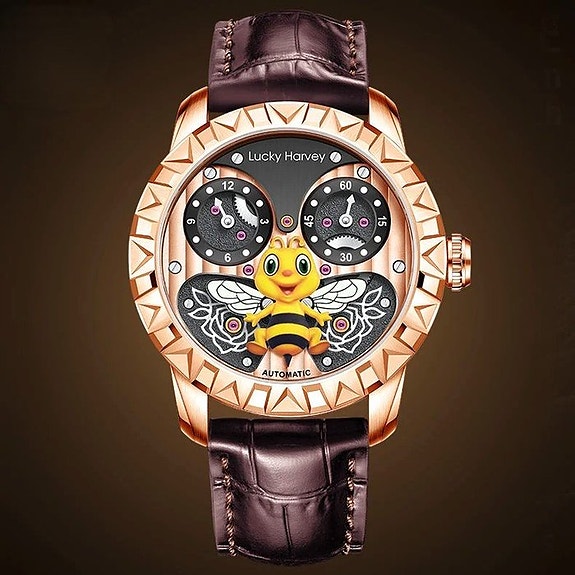 Lucky Harvey - HONEY BEE - Automatic - MOVING WINGS - In-House Caliber - Gold -