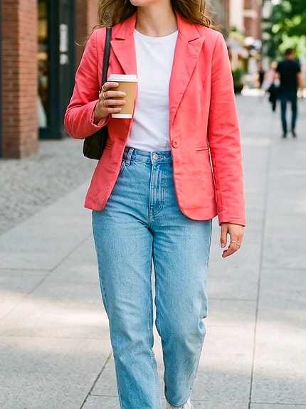 Korallrosa dameblazer i bomull, Made in Italy, str. M