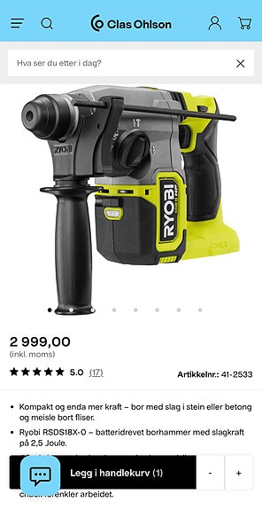 Ryobi One+ HP 18 V borhammer RSDS18X-0