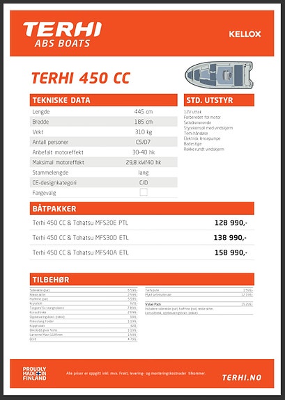 TERHI 450 CC m/Tohatsu 30 hk og Tysse båthenger. Alt nytt sommeren 2025. 13 of 16