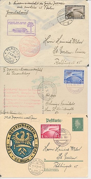 Det tyske keiserrike 1931 - Zeppelin luftskip LZ 127 - polarfart, 3 dokumenter,
