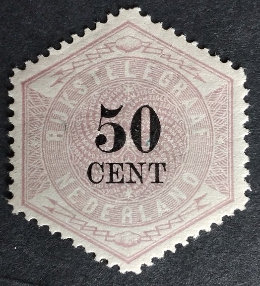 Nederland 1877 - Telegramstempel 50 øre, vakker sentrert, med sertifikat Vleemin