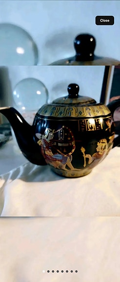 Art Deco antikk porselen tea pot med ancient Egypt motiv og hieroglyfer..