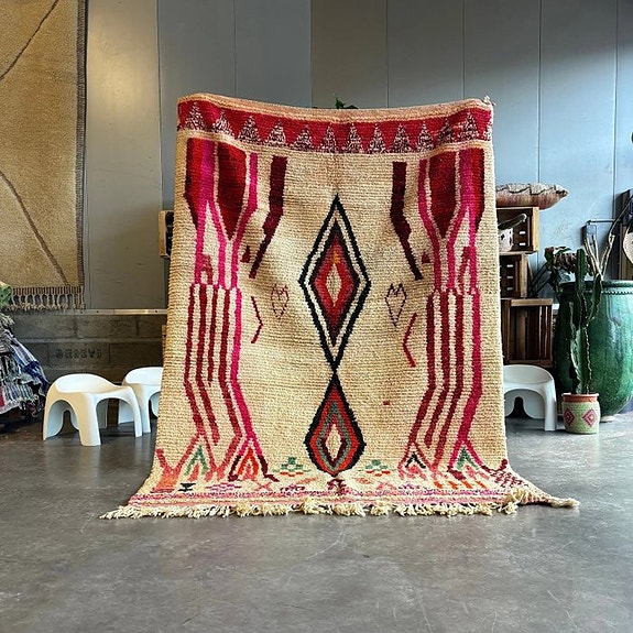 Marokkansk ullteppe 180x260 cm, Berberhåndlaget teppe, Beni Ourain marokkansk te