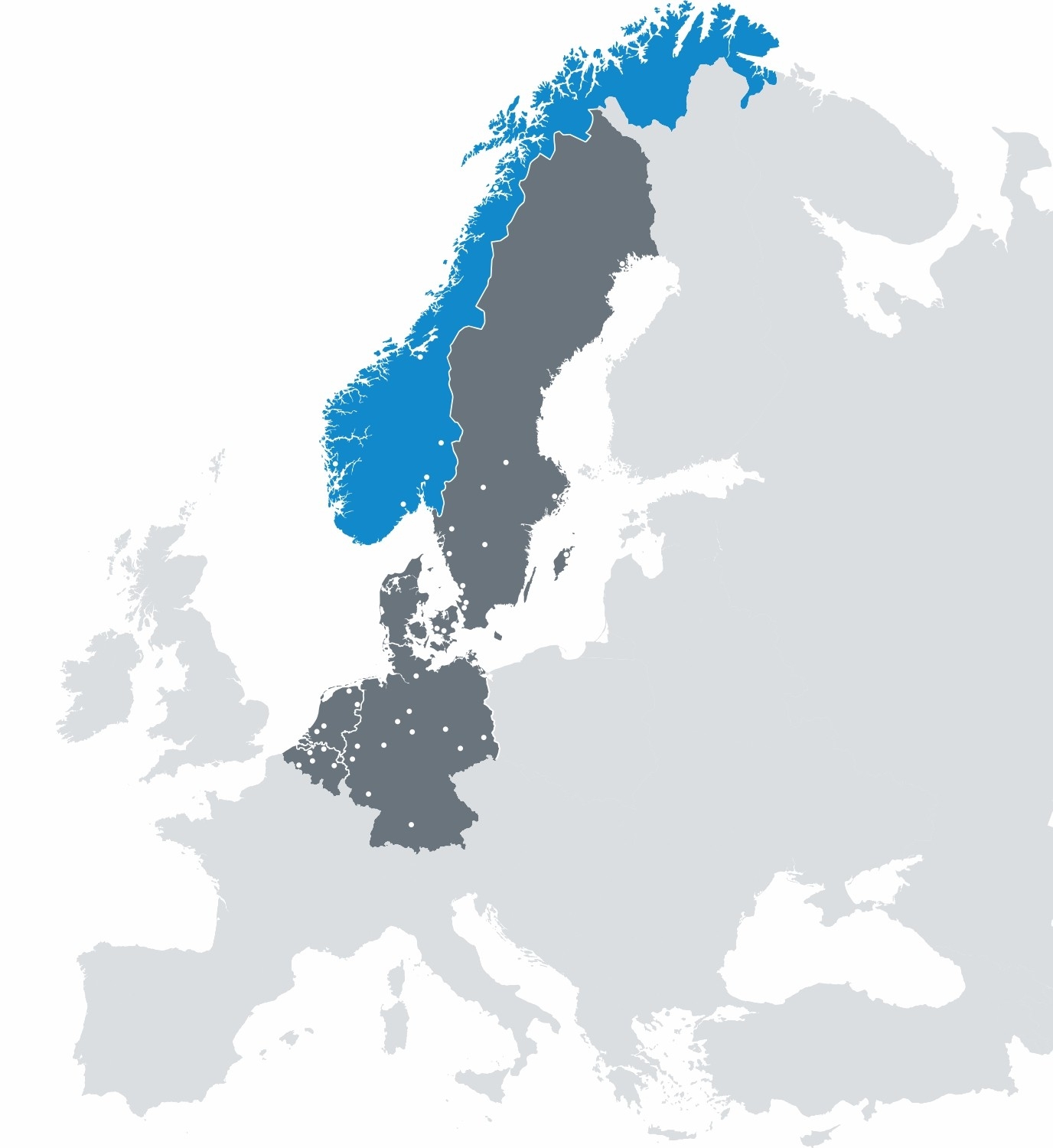 Vi har avdelinger i Bergen, Bodø, Elverum. Oslo, Skien og Trondheim.