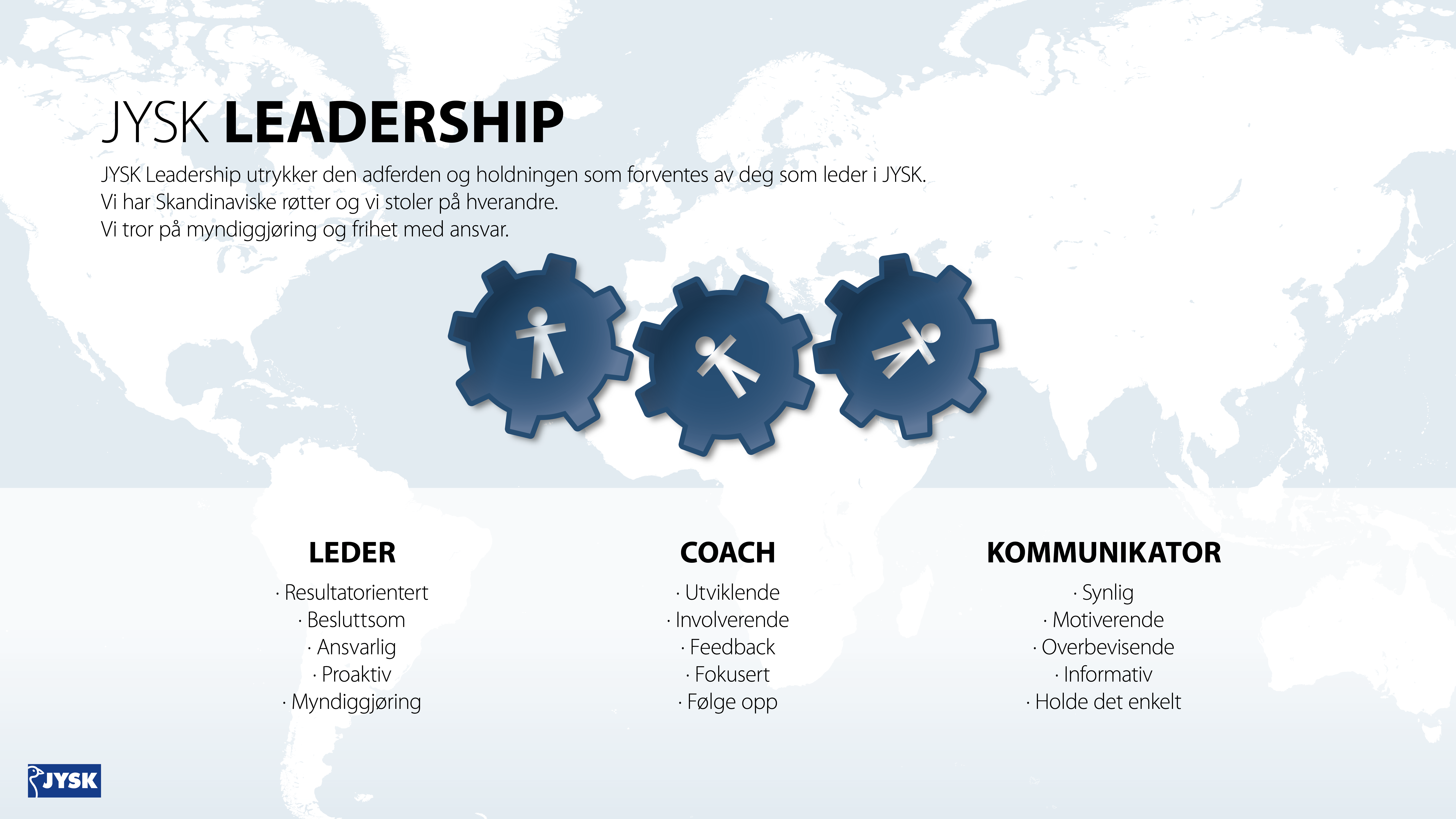 JYSK Leadership uttrykker atferden og holdningen vi forventer av våre ledere hver eneste dag. 